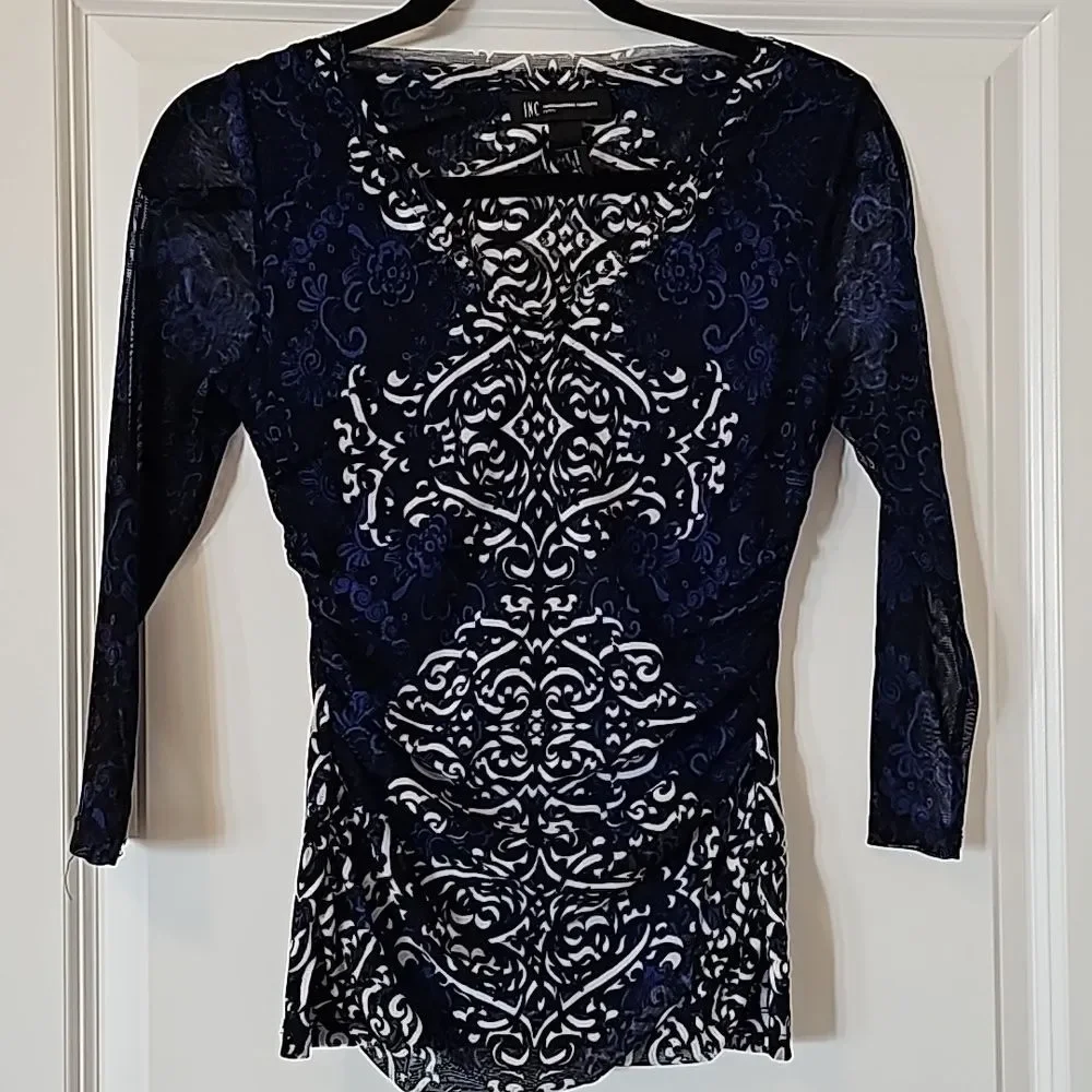 INC Side-Ruched 3/4 Sleeve Top - Picture 2 of 4